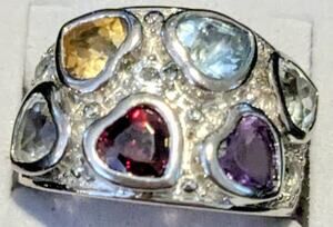 925 Sterling Silver Multi Gemstone Dome Ring Size 6 KT China Wide Cocktail Band